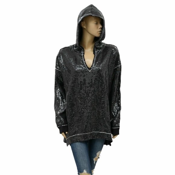 Anthropologie Gracie Sequined Tunic Hoodie Top Cocktail Prom Oversized - Picture 5 of 8